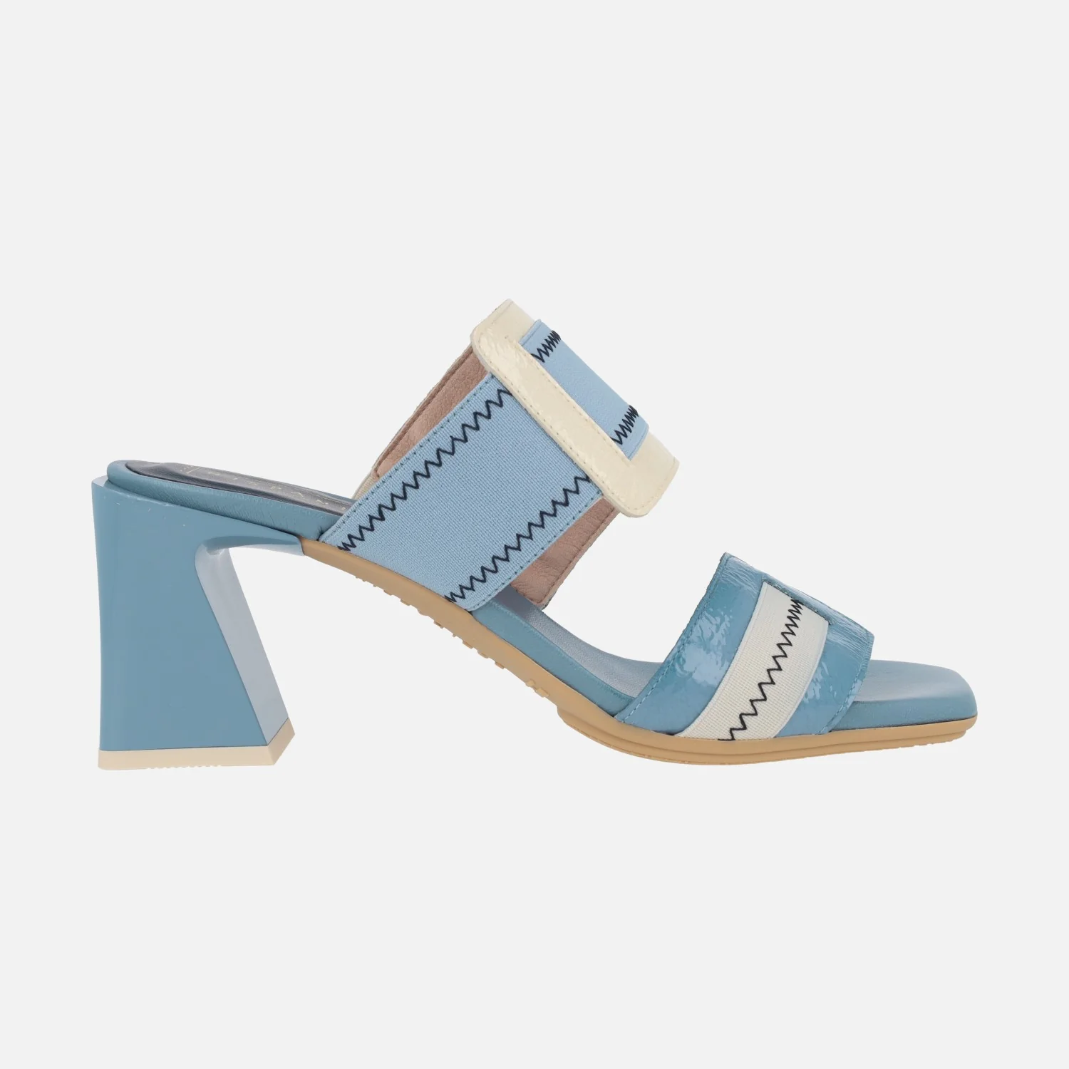 Sandalias de dos tiras en combinado de charol y tejido elástico - Image 6