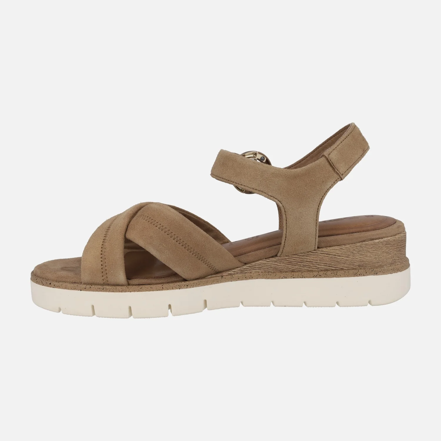 Sandalias en serraje camel con tiras cruzadas y hebilla al tobillo - Image 3