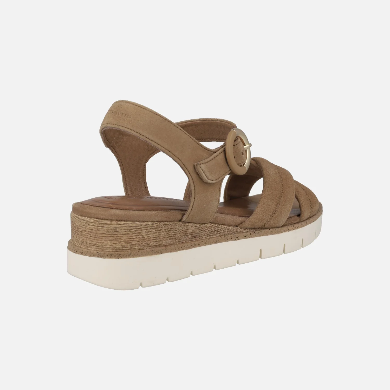 Sandalias en serraje camel con tiras cruzadas y hebilla al tobillo - Image 4
