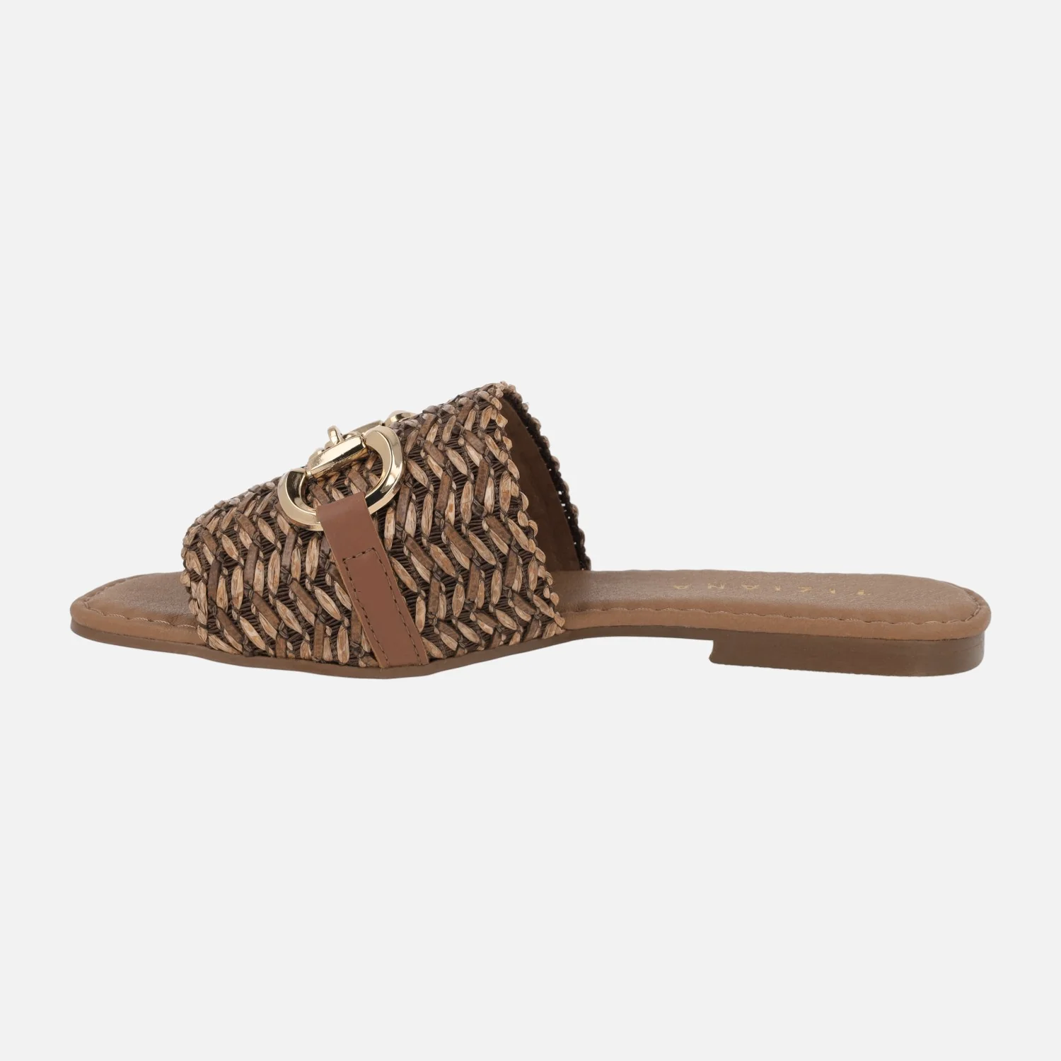 Sandalias palas en rafia trenzada con adorno metálico dorado - Image 3
