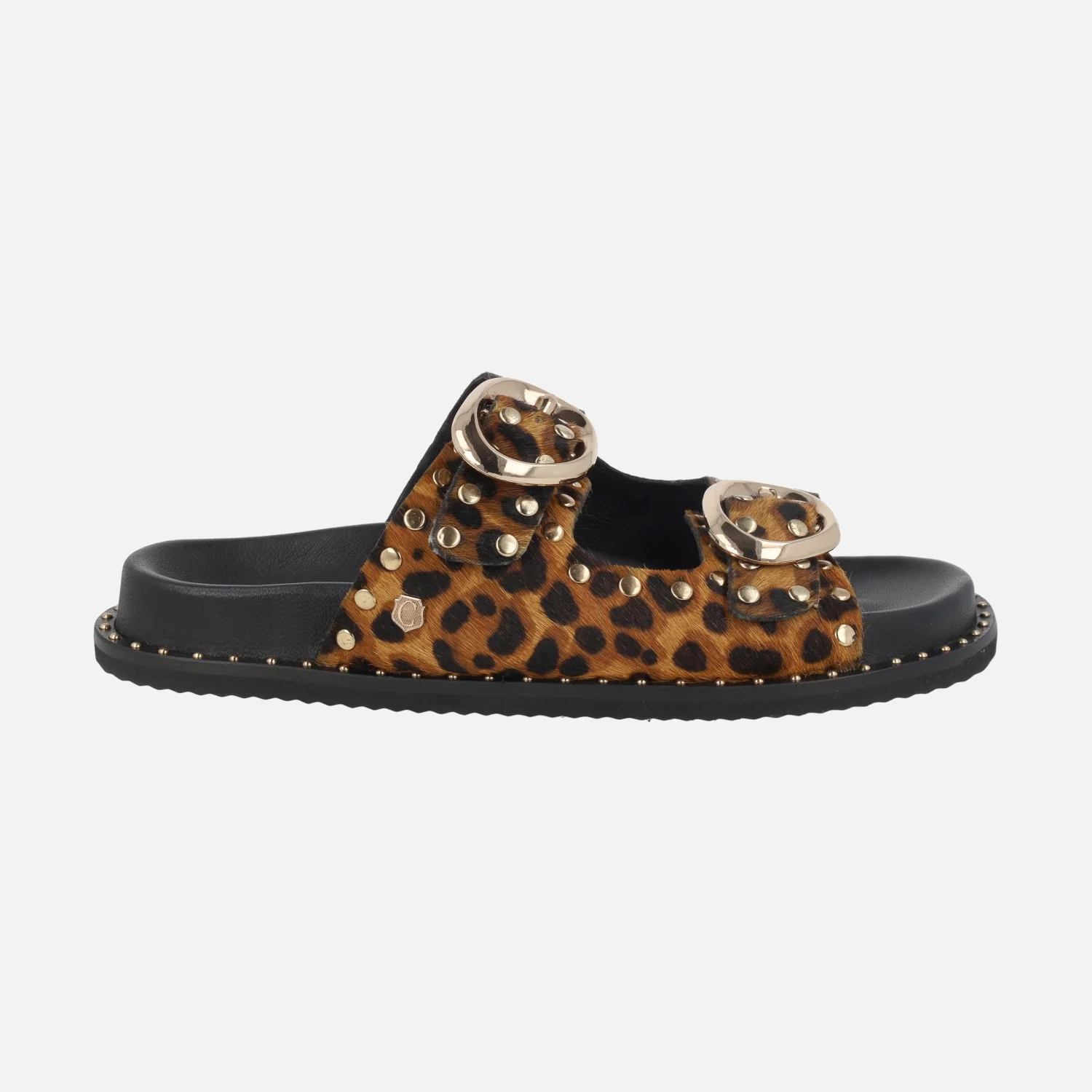 Sandalias de piel con hebillas y tachas doradas