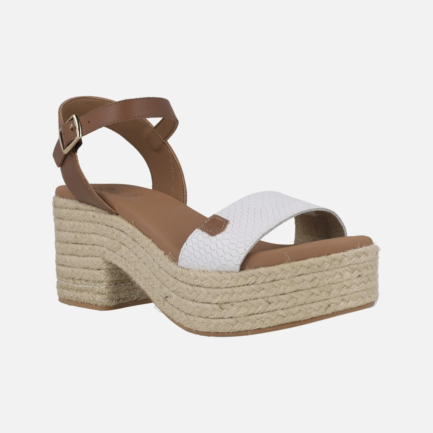 Sandalias Abaka snake blanco con tacón y plataforma de yute - Image 2