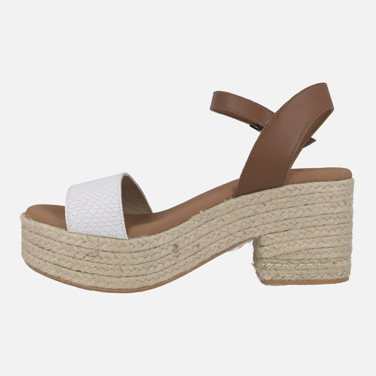 Sandalias Abaka snake blanco con tacón y plataforma de yute - Image 3