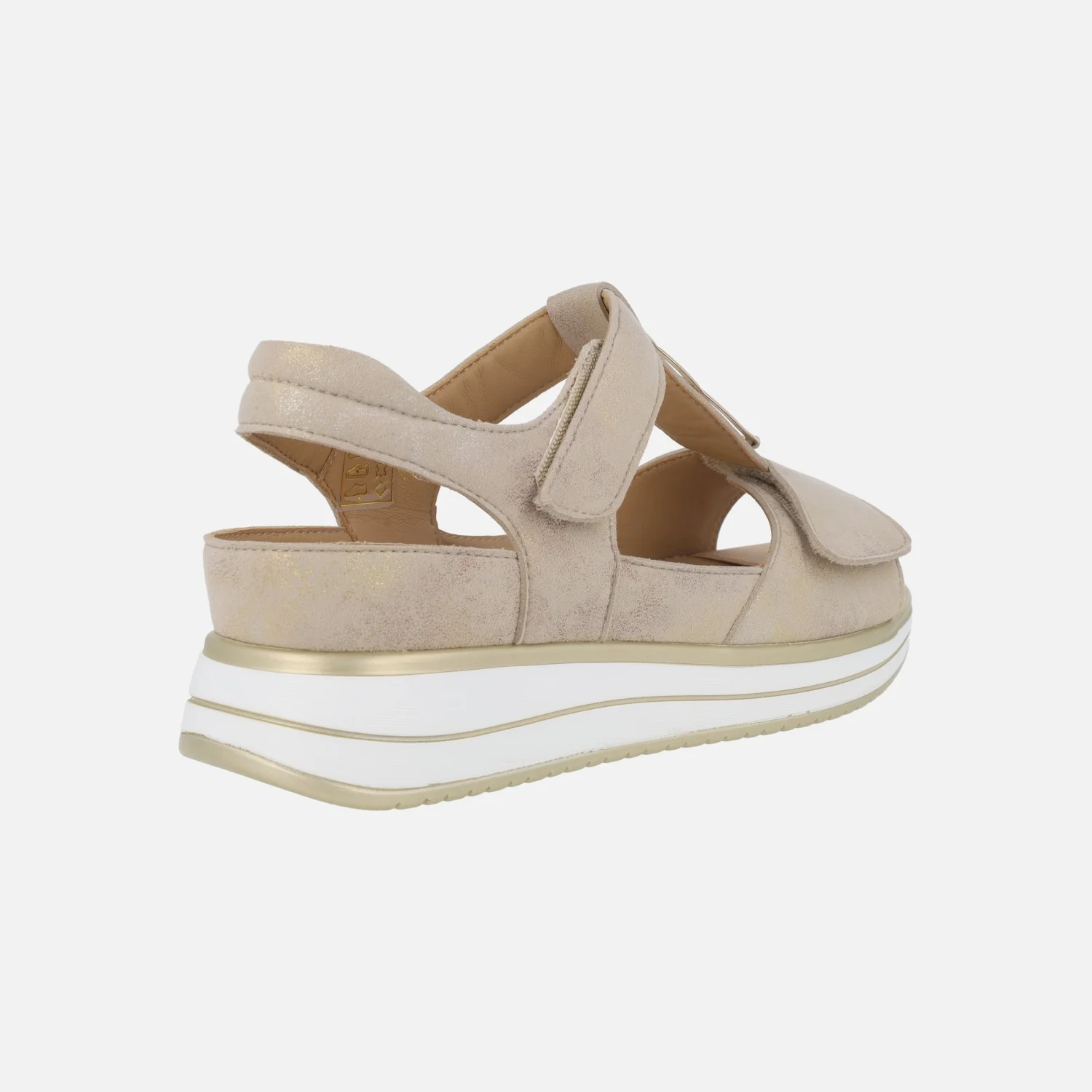 Sandalias Ancho especial para mujer en beige metalizado con cierre de velcros - Image 4