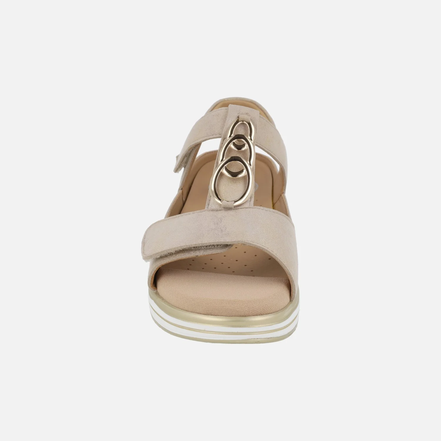 Sandalias Ancho especial para mujer en beige metalizado con cierre de velcros - Image 5