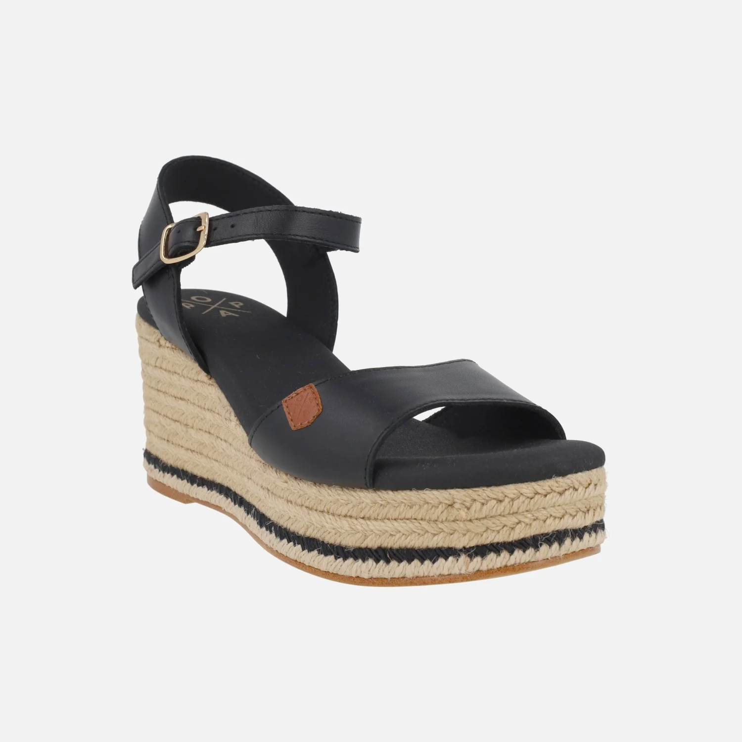 Sandalias Arenal en piel negra con cuña de yute - Image 2