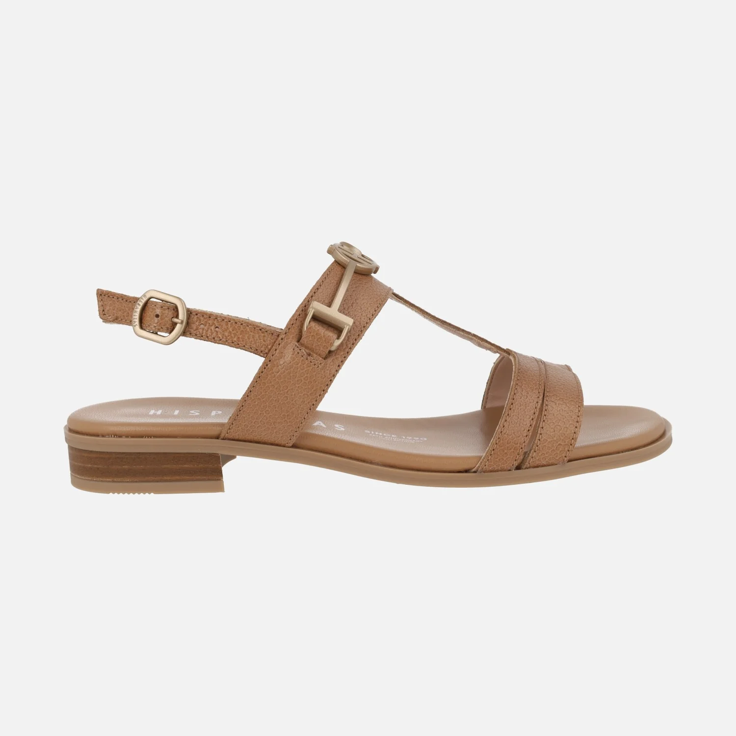 Sandalias bajas de piel con adorno metálico
