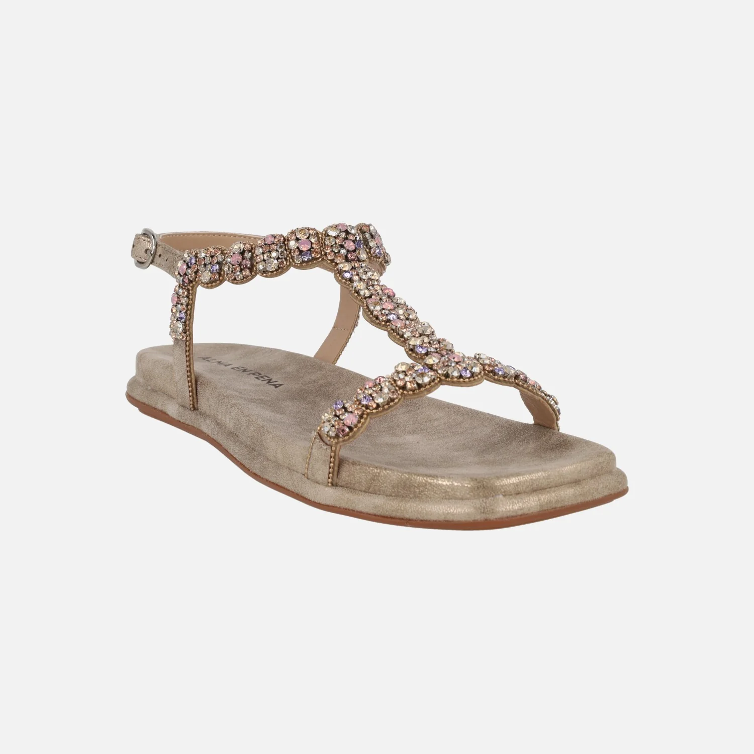 Sandalias bajas en color bronce con pedrería - Image 2