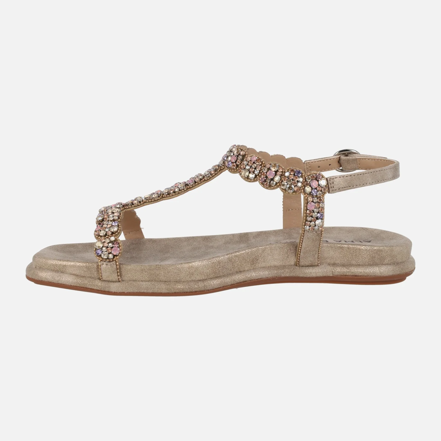 Sandalias bajas en color bronce con pedrería - Image 3
