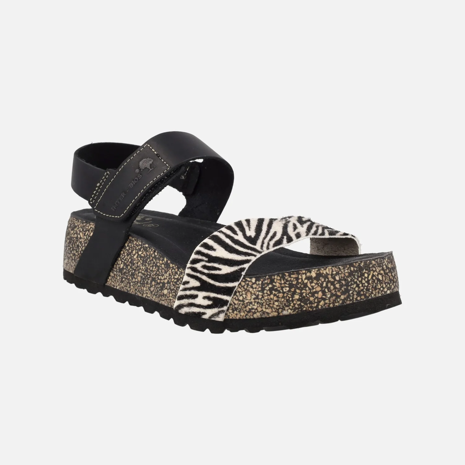 Sandalias bio con cierre de velcro en combinado negro con cebra - Image 2