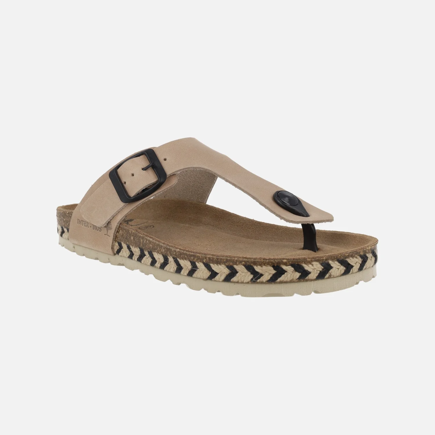 Sandalias bio de dedo en piel beige con hebilla negra - Image 2