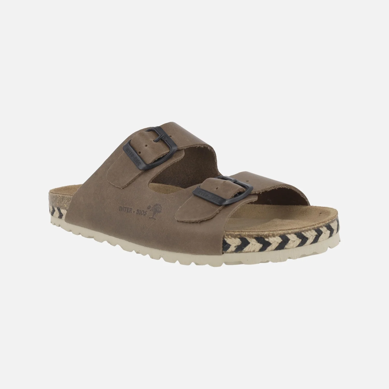 Sandalias bio de piel con dos hebillas y tira de esparto bicolor - Image 8