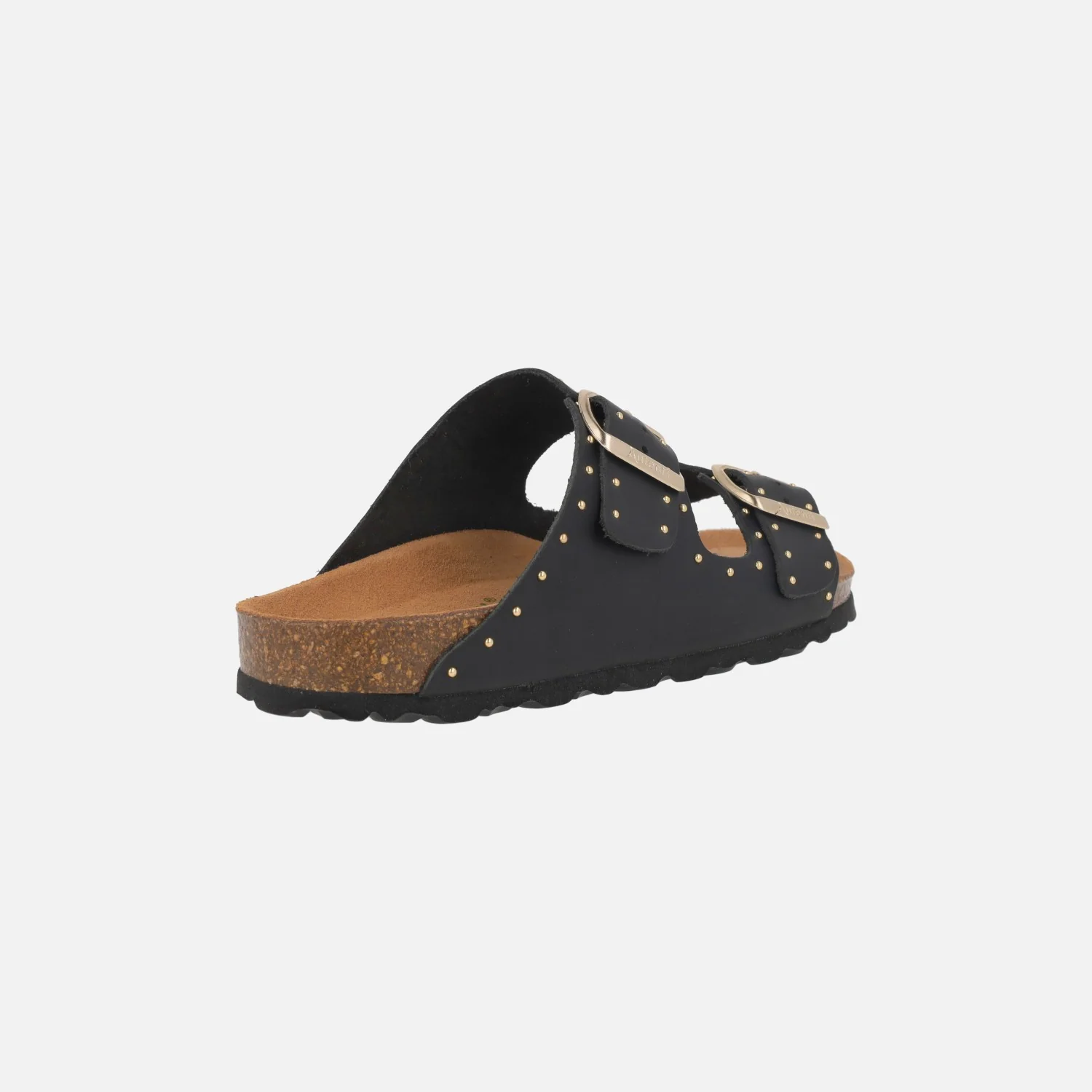 Sandalias bio en piel negra con tachas doradas y hebillas - Image 4