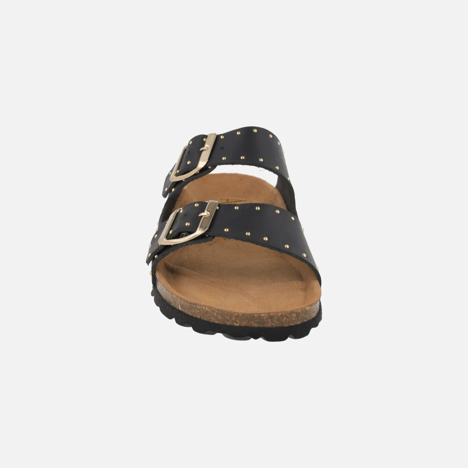 Sandalias bio en piel negra con tachas doradas y hebillas - Image 5