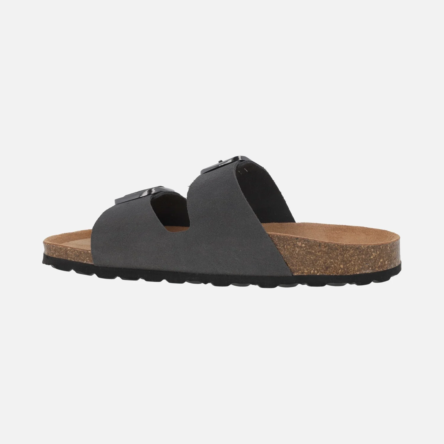 Sandalias bio en serraje gris con hebillas metálicas - Image 3