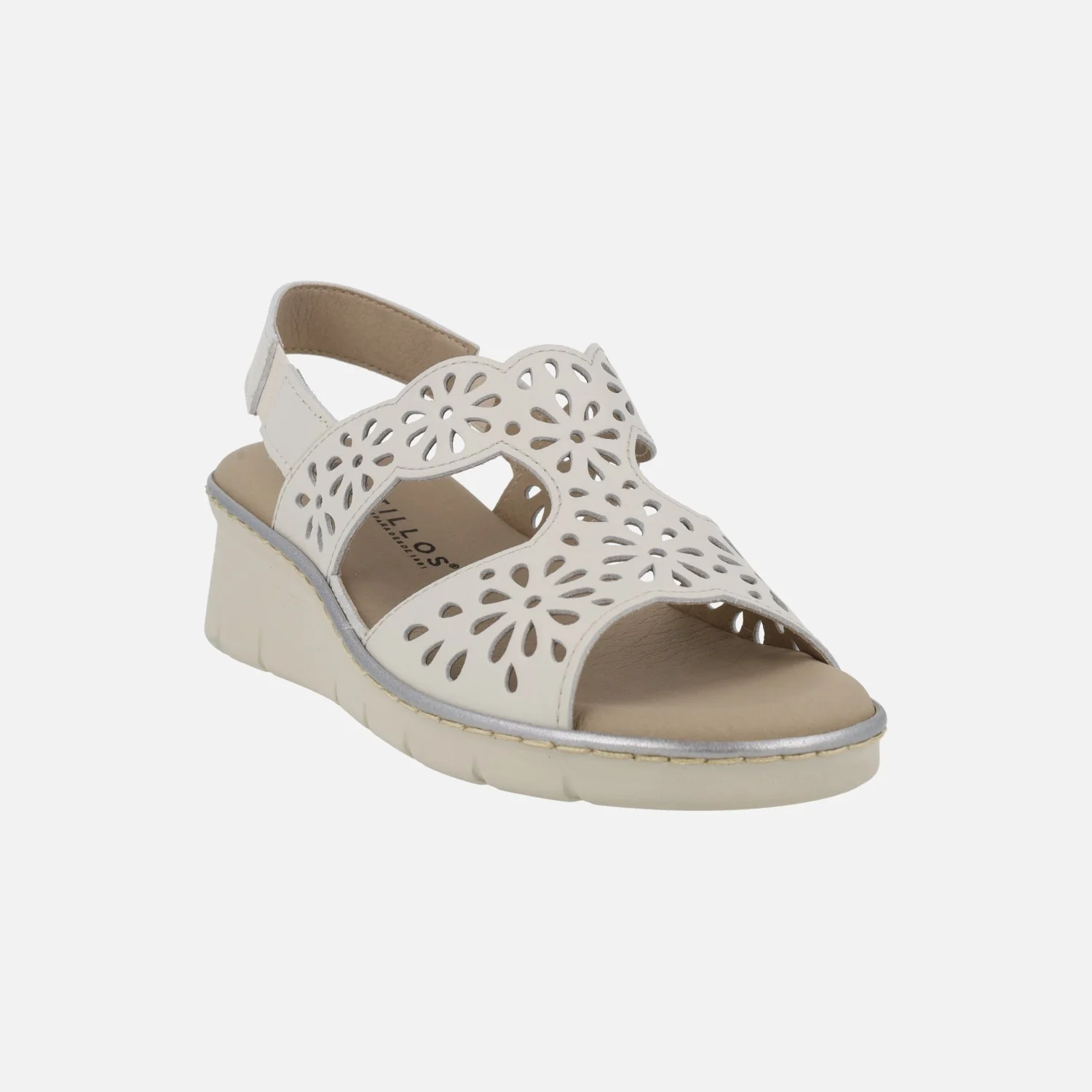 Sandalias blancas de piel con plantillas extraíbles y troquelado de flores - Image 2