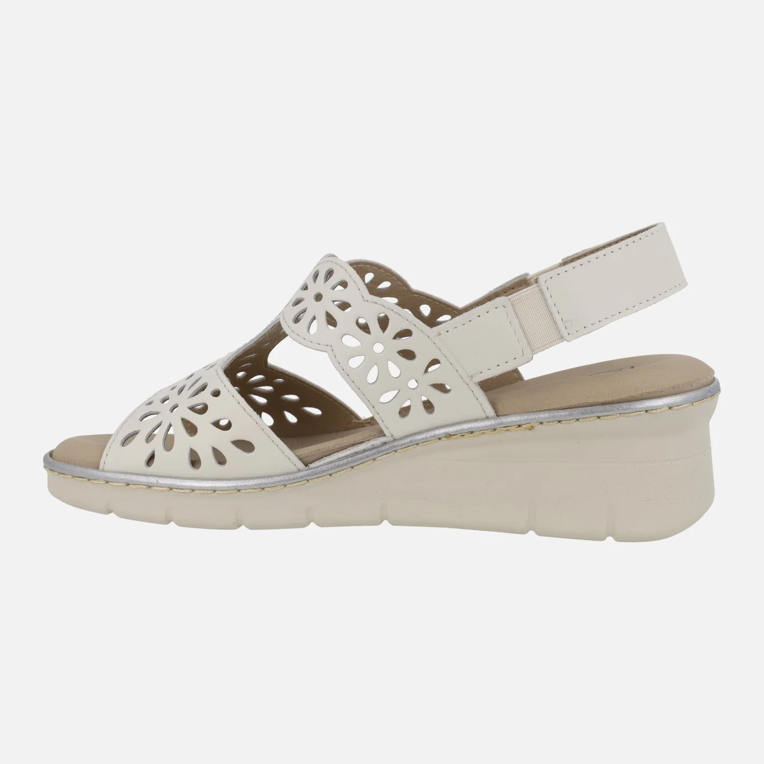 Sandalias blancas de piel con plantillas extraíbles y troquelado de flores - Image 3