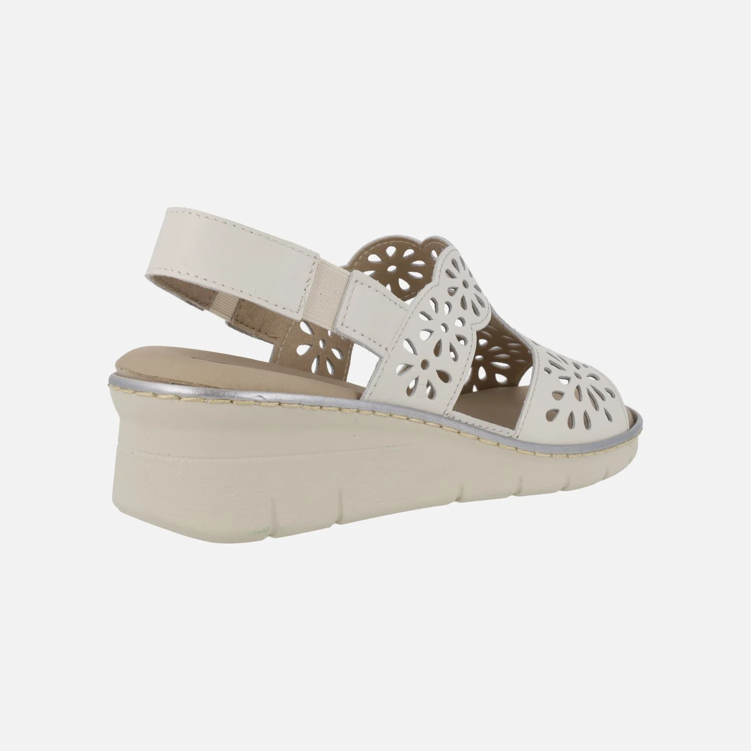 Sandalias blancas de piel con plantillas extraíbles y troquelado de flores - Image 4