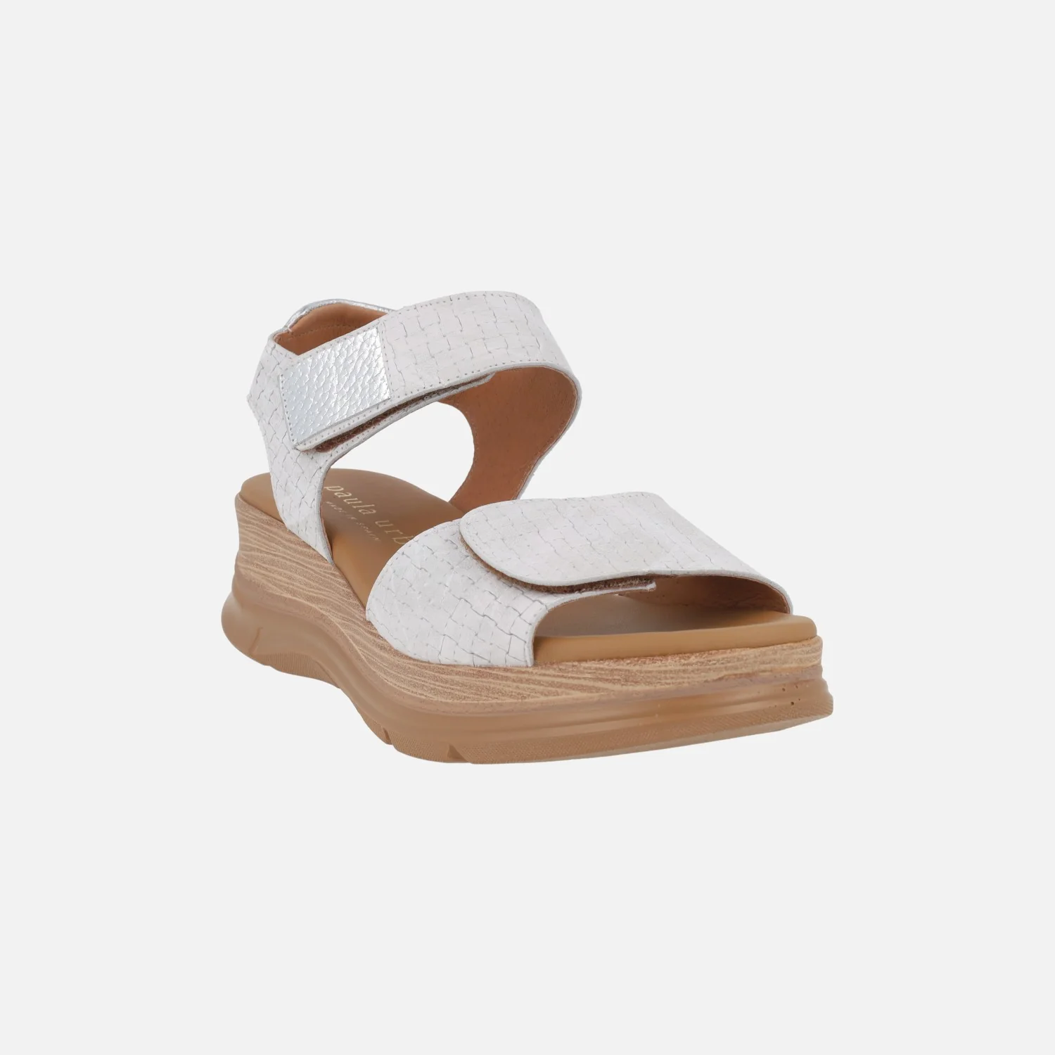 Sandalias blancas de piel efecto trenzado con cierre de velcro - Image 2