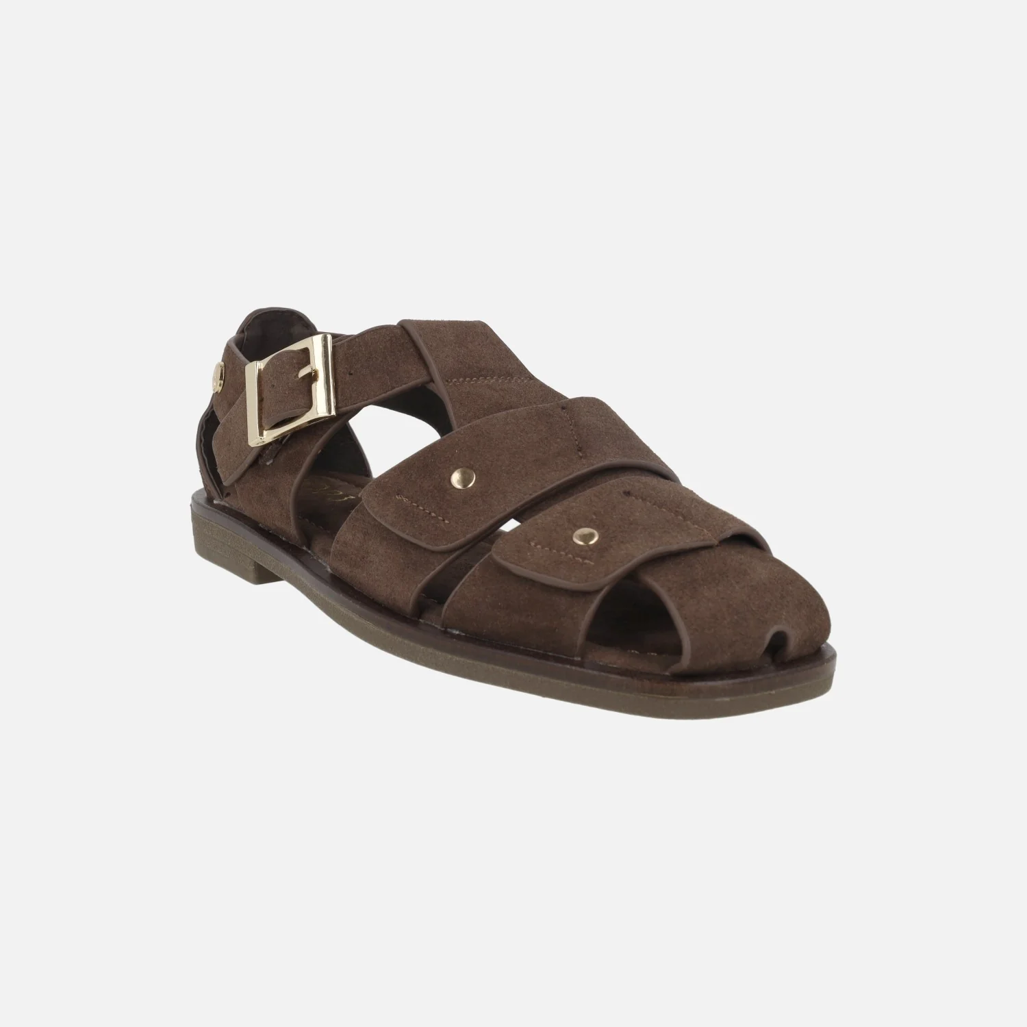 Sandalias cangrejeras en serraje marrón con tachas doradas - Image 2