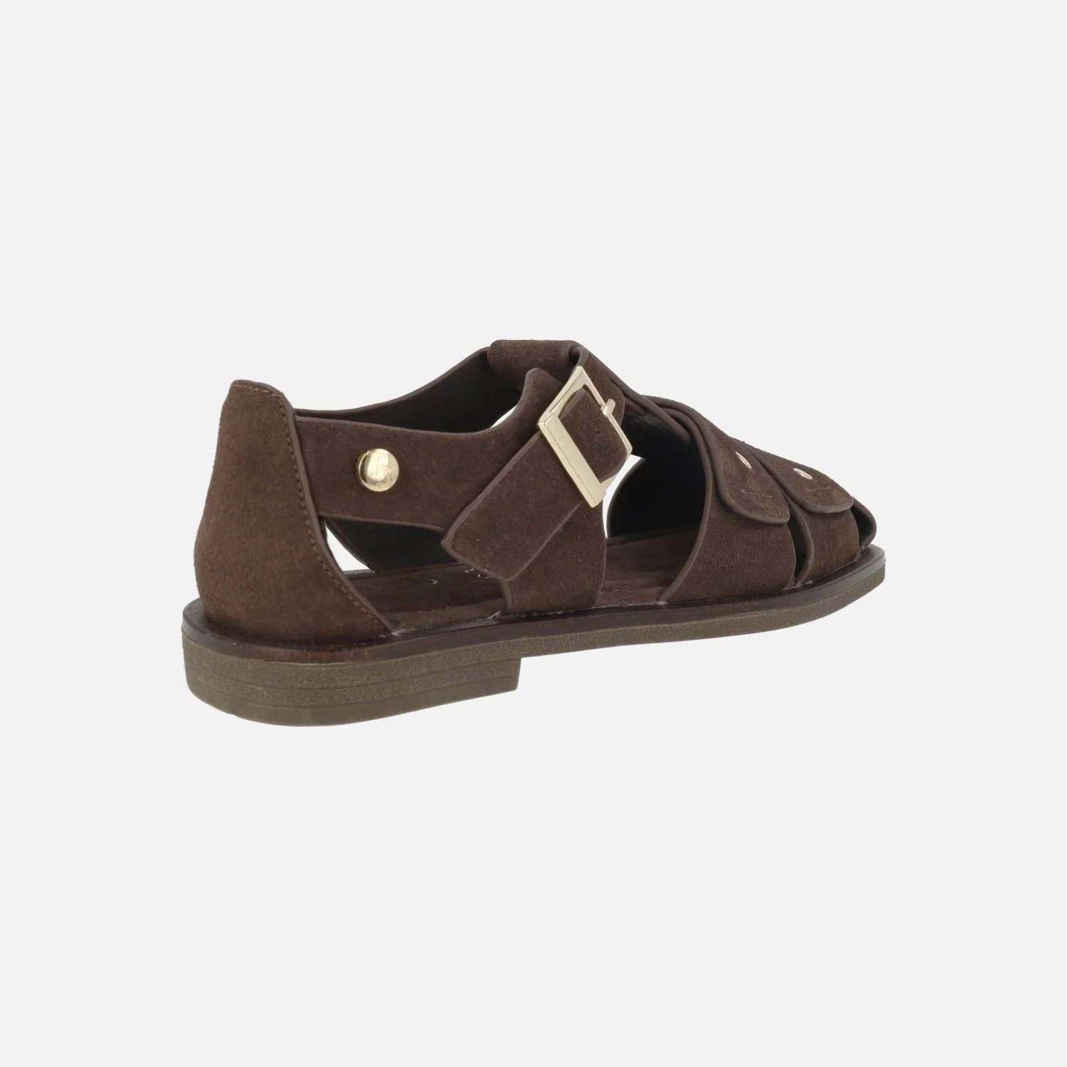 Sandalias cangrejeras en serraje marrón con tachas doradas - Image 4