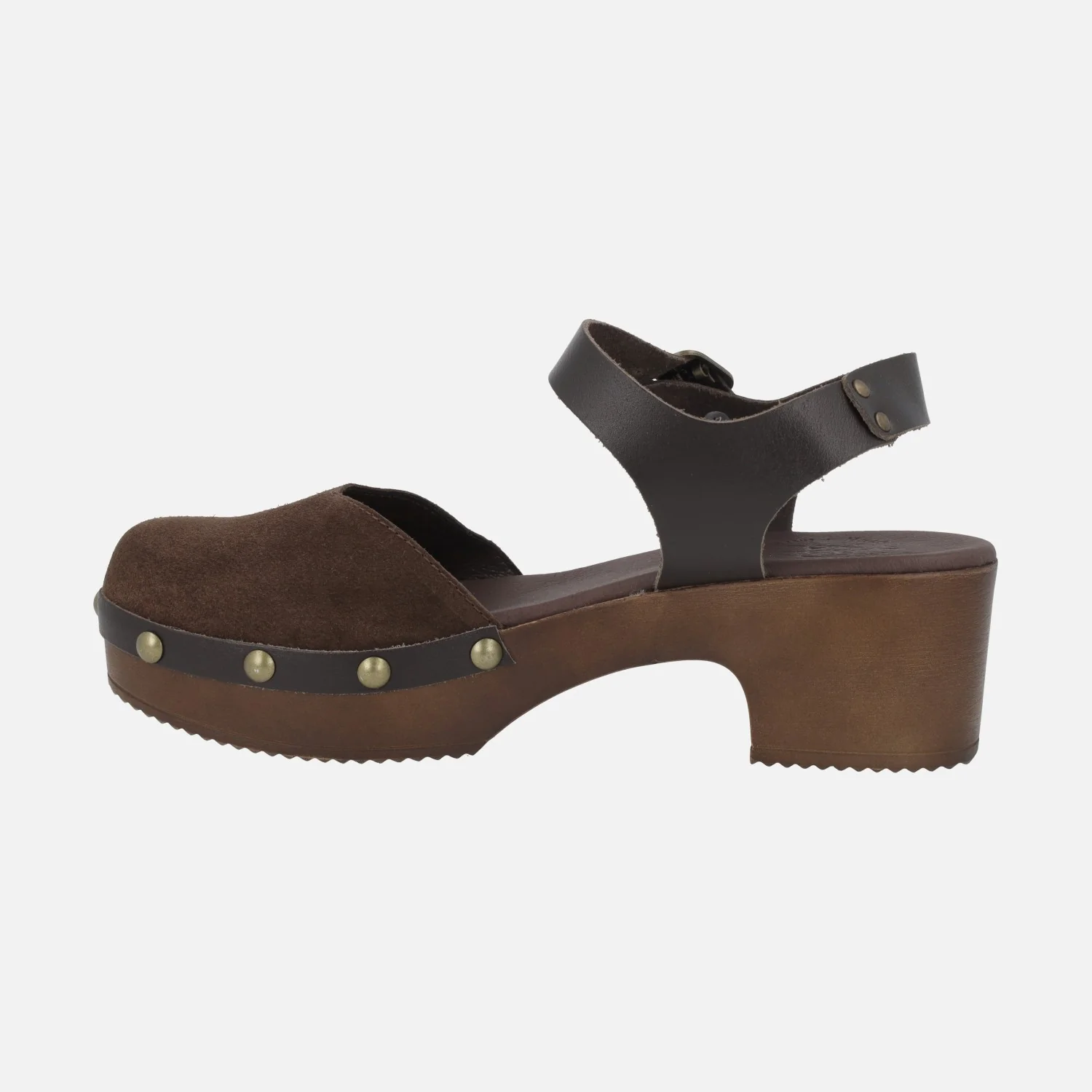 Sandalias cerradas de puntera en piel y ante marrón con plataforma - Image 3
