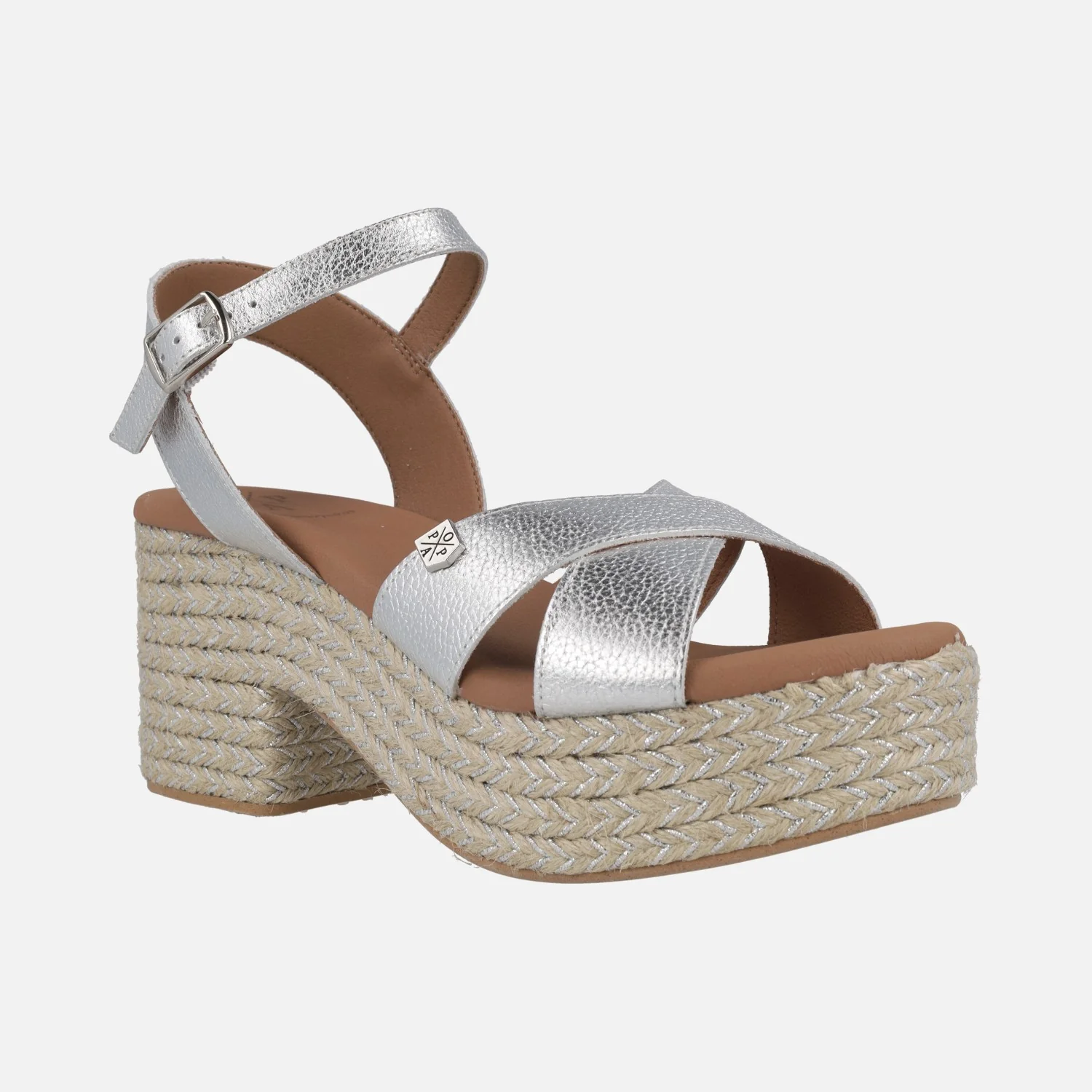 Sandalias Clifton laminado plata con tacón y plataforma de yute - Image 2