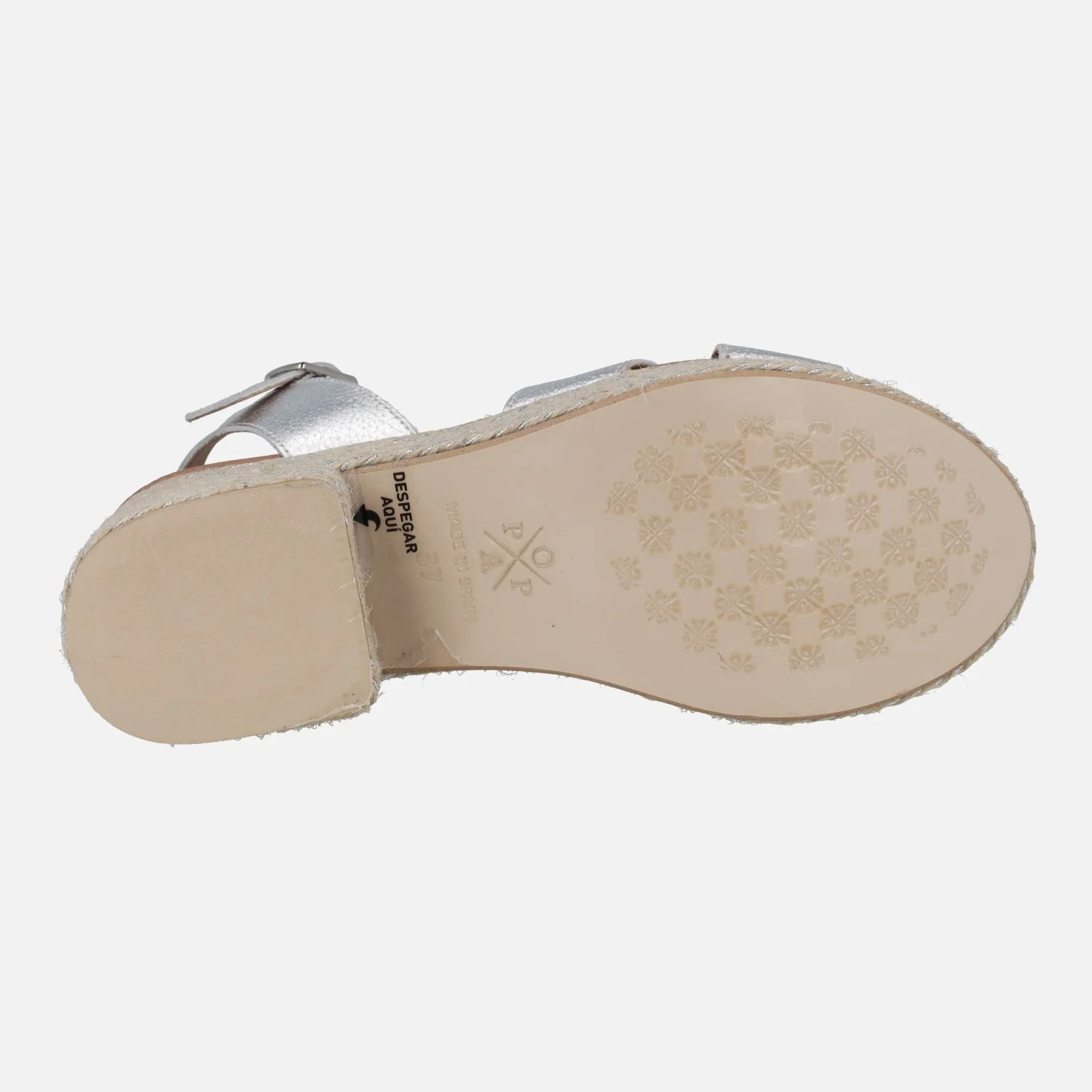 Sandalias Clifton laminado plata con tacón y plataforma de yute - Image 5
