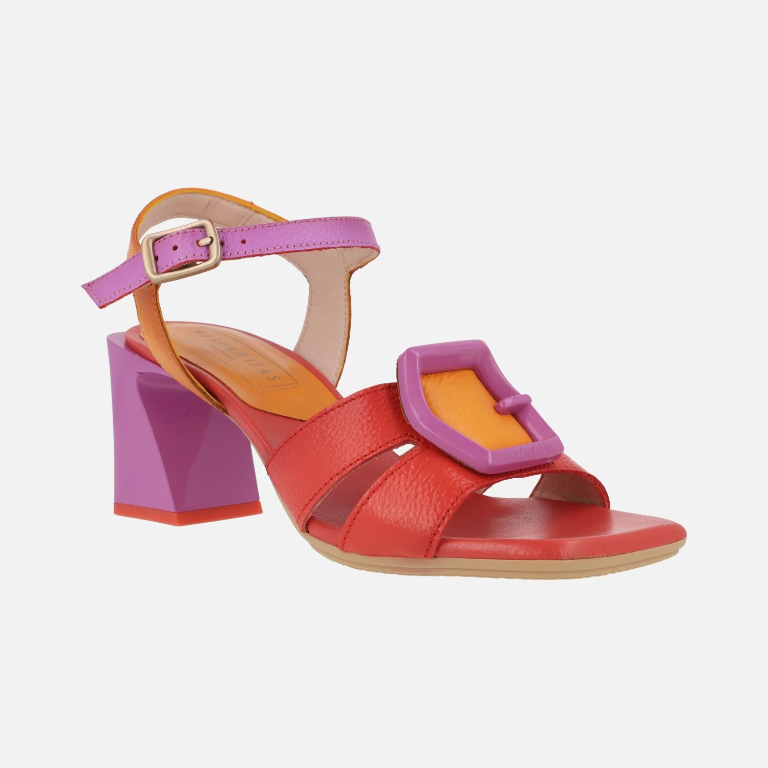 Sandalias combinadas de piel con adorno de hebilla - Image 2