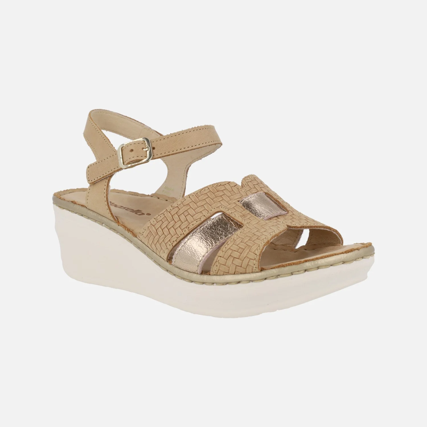 Sandalias combinadas de piel con cuña y pulsera al tobillo - Image 2