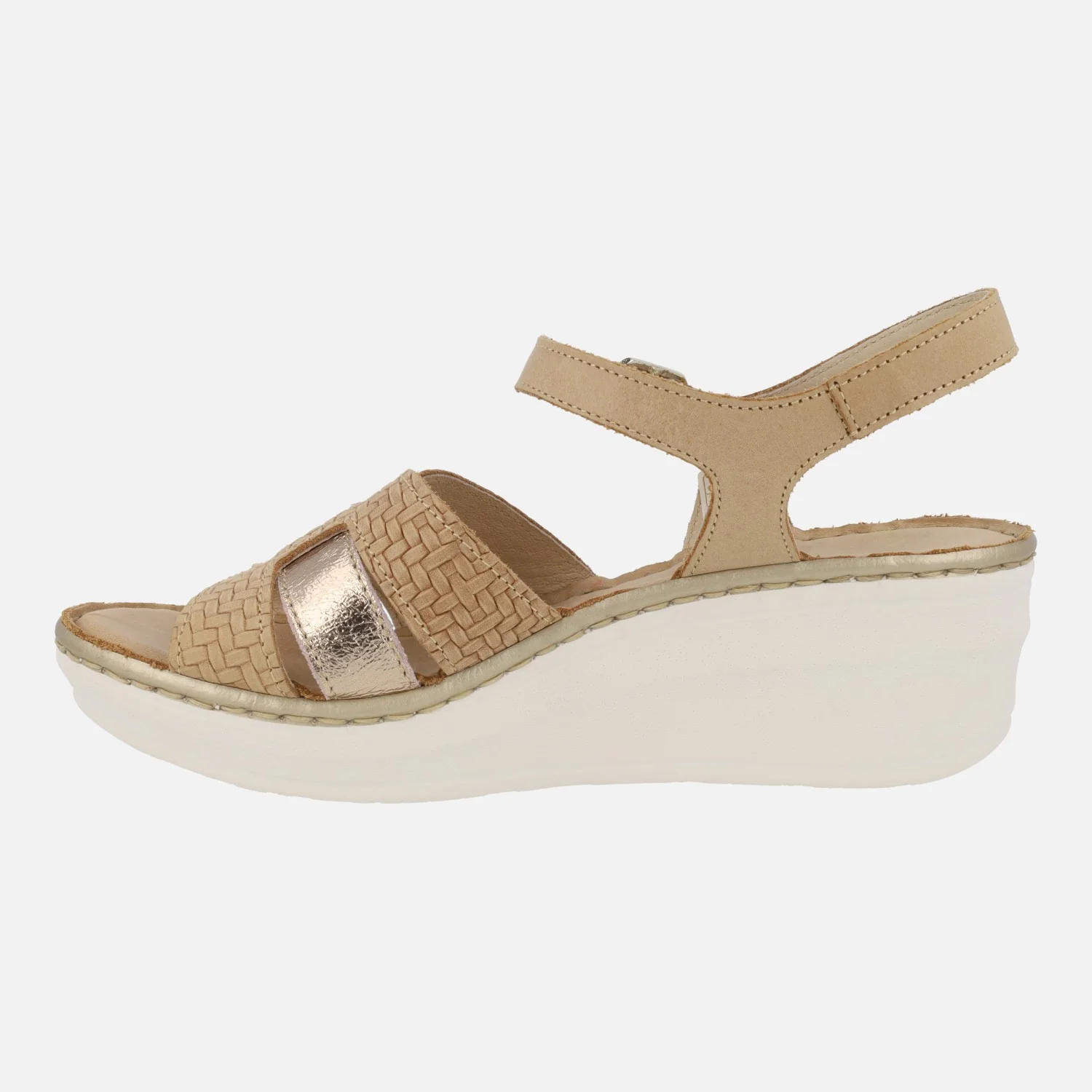 Sandalias combinadas de piel con cuña y pulsera al tobillo - Image 3