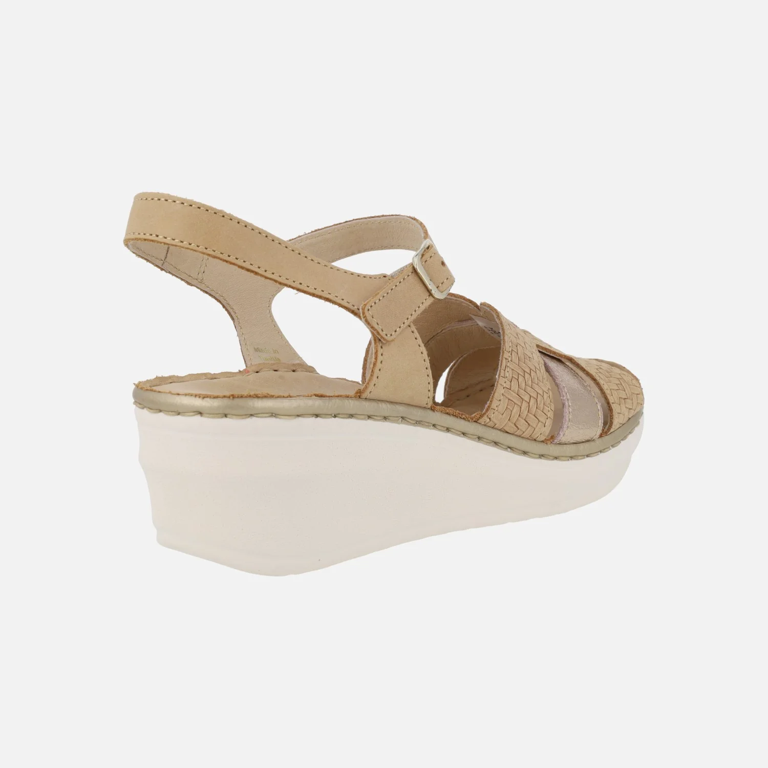 Sandalias combinadas de piel con cuña y pulsera al tobillo - Image 4