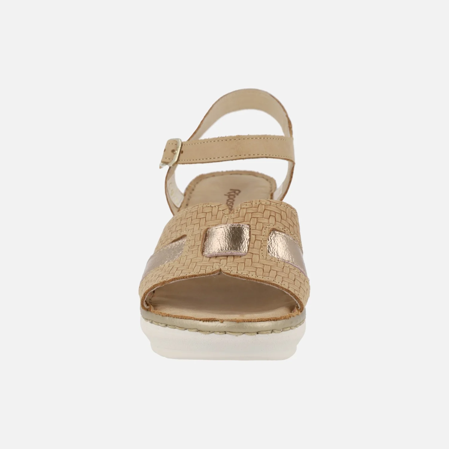Sandalias combinadas de piel con cuña y pulsera al tobillo - Image 5