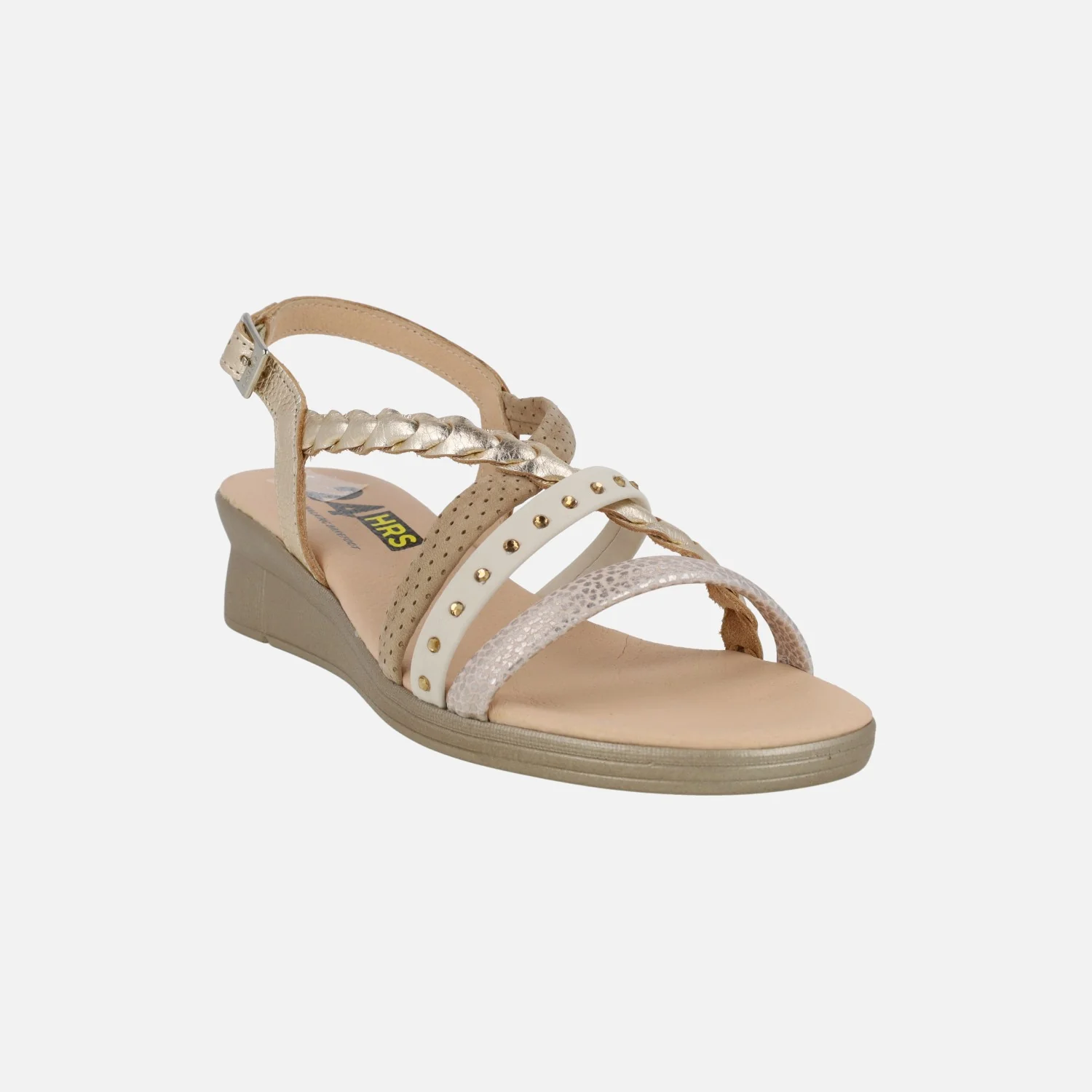 Sandalias combinadas en beige con tiras multi material y cuña baja - Image 2