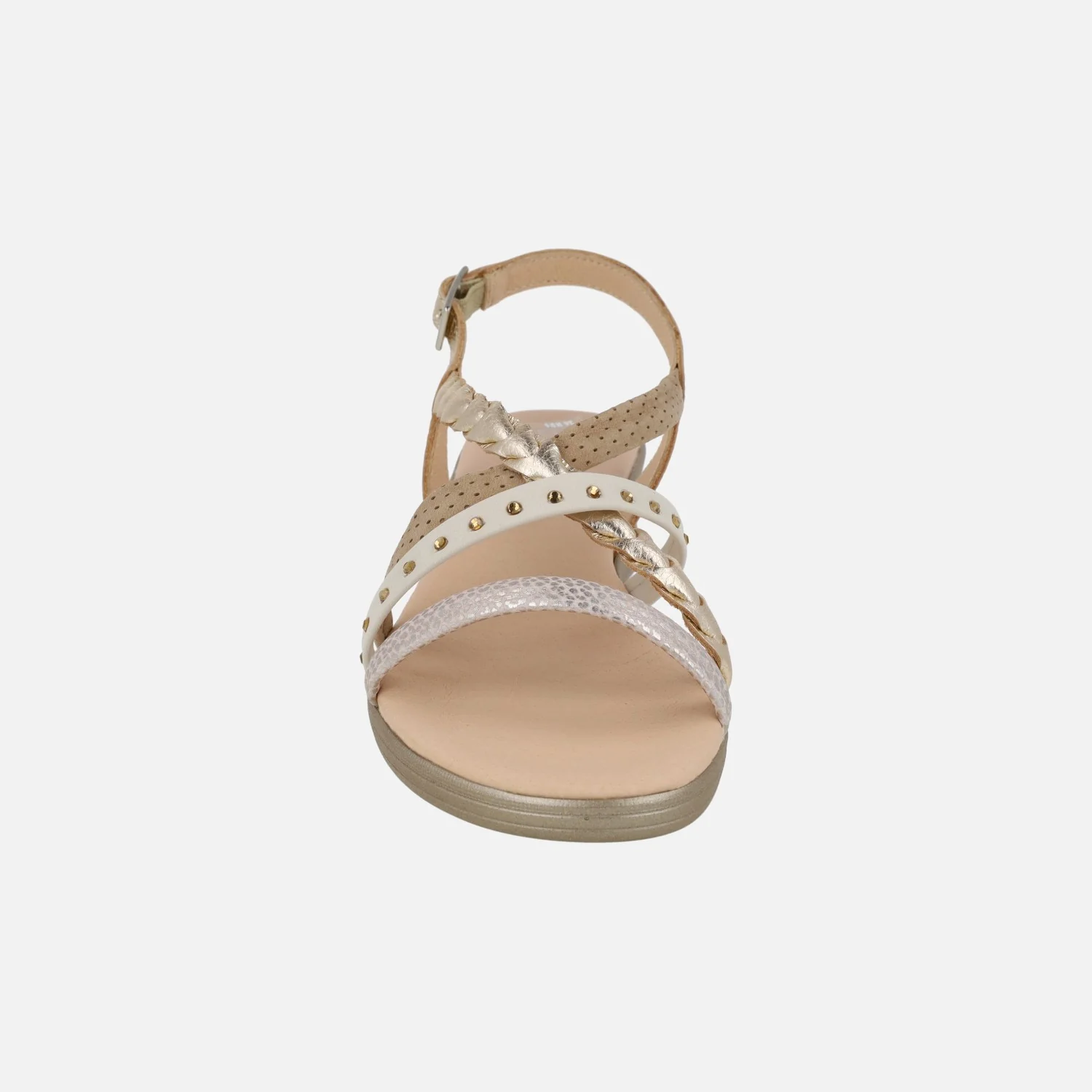 Sandalias combinadas en beige con tiras multi material y cuña baja - Image 5
