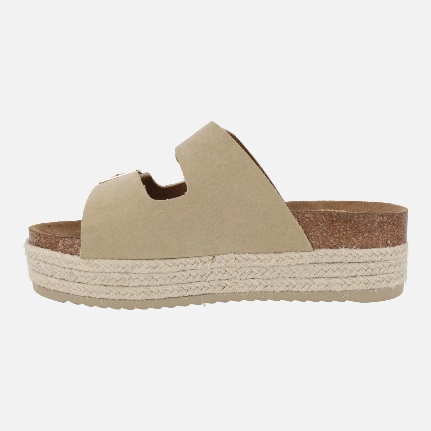 Sandalias con doble hebilla dorada y plataforma combinada con yute - Image 3