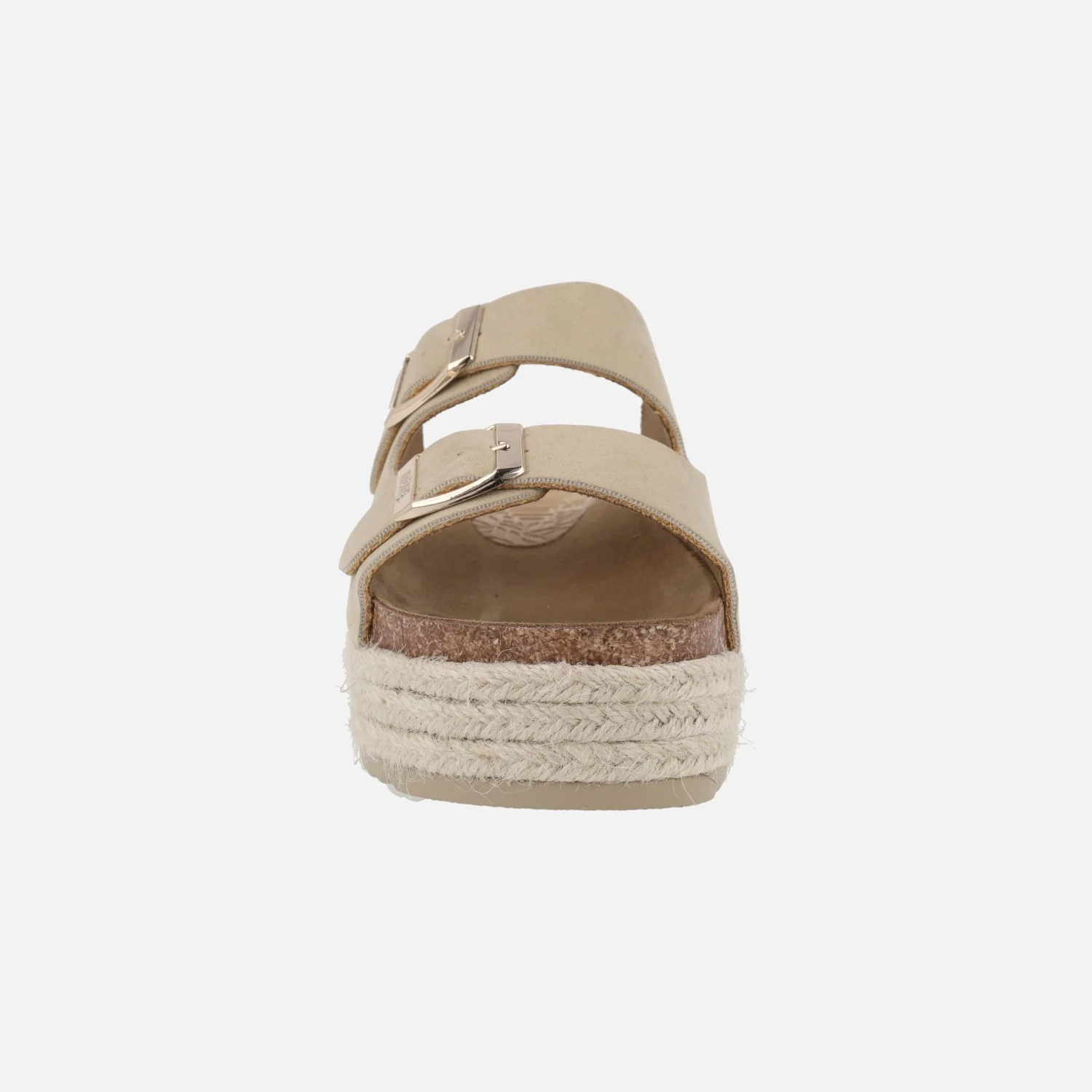 Sandalias con doble hebilla dorada y plataforma combinada con yute - Image 5