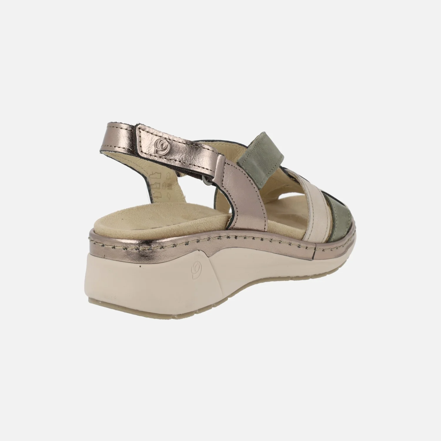 Sandalias confort combinadas en beige y verde con cierre de velcro - Image 4