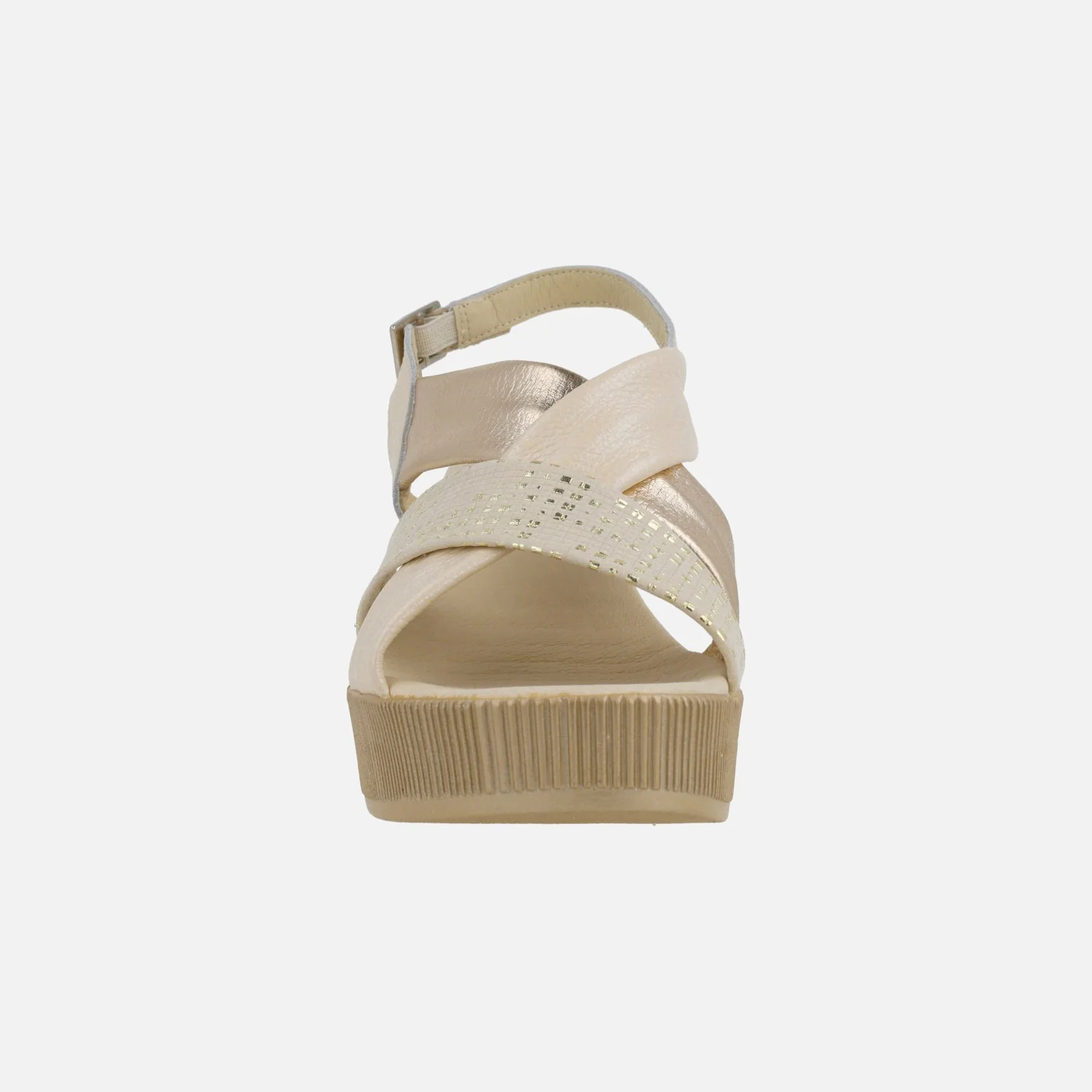 Sandalias confort de cuña alta con tiras anchas y detalles metalizados - Image 5