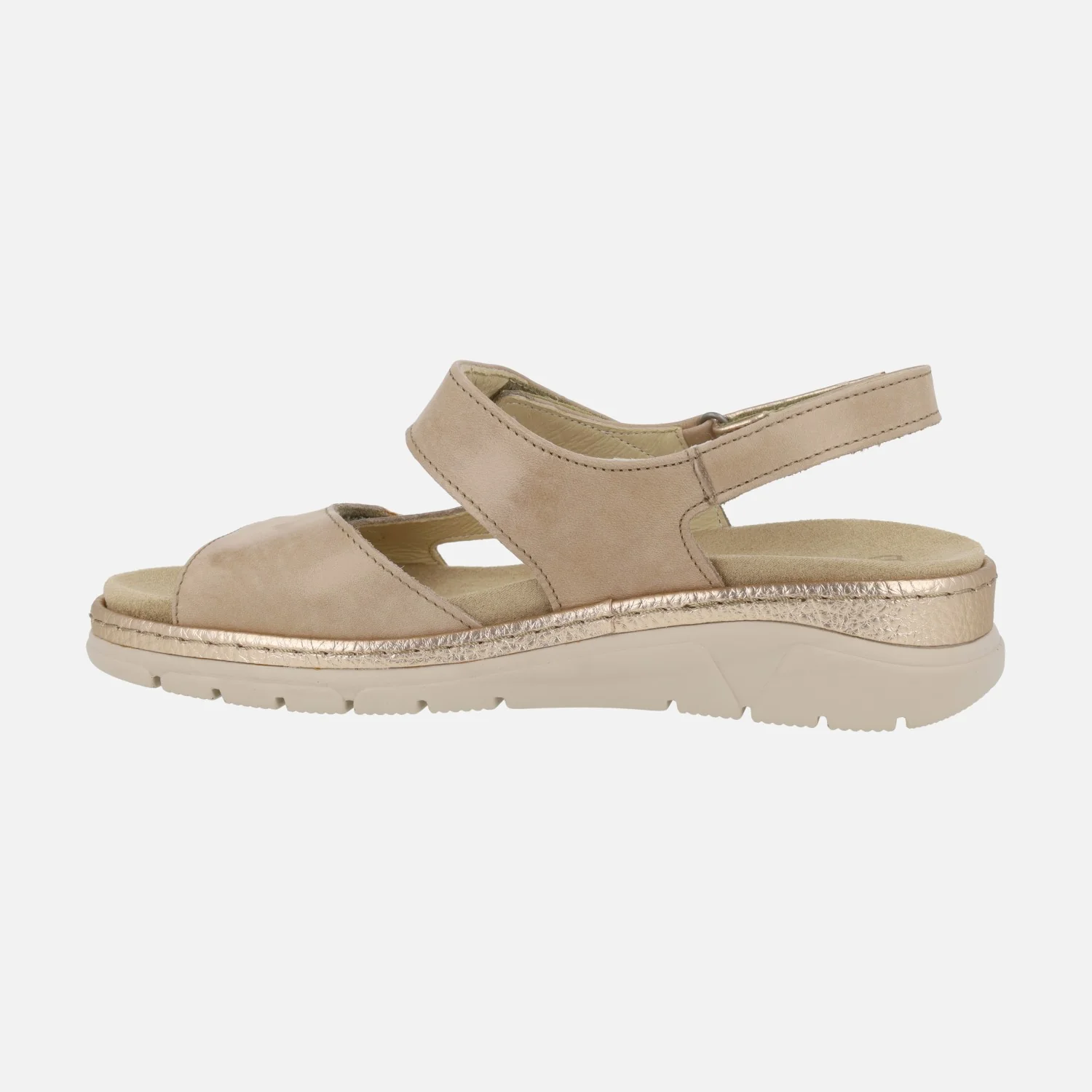 Sandalias confort de piel con cierre de velcros en taupe y oro - Image 3