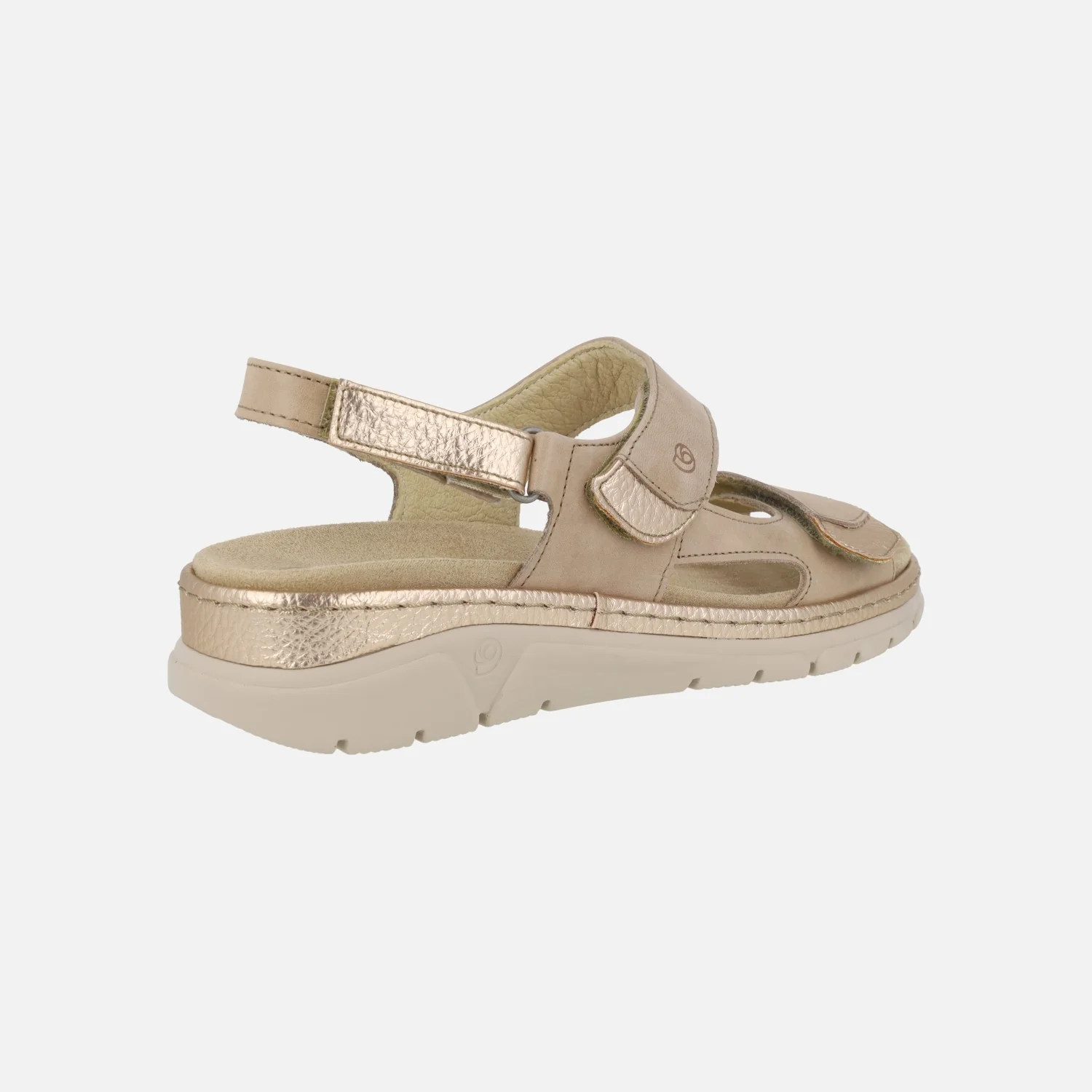 Sandalias confort de piel con cierre de velcros en taupe y oro - Image 4