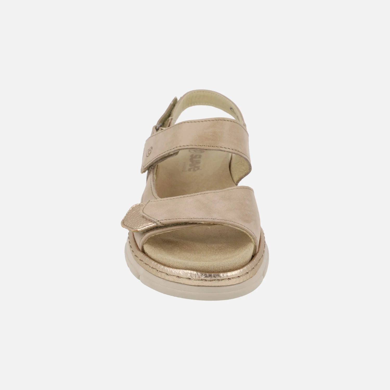 Sandalias confort de piel con cierre de velcros en taupe y oro - Image 5