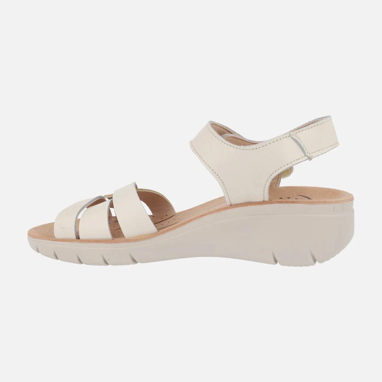 Sandalias confort de piel en beige y vainilla con cierre de velcro - Image 3