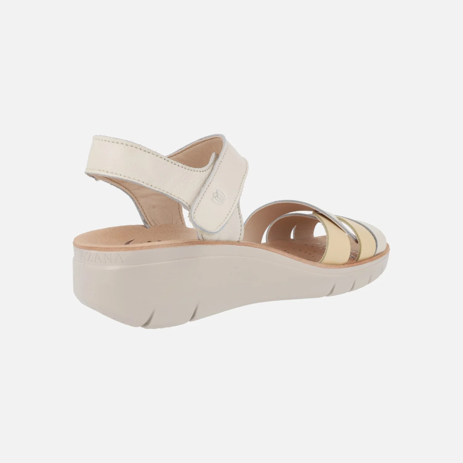 Sandalias confort de piel en beige y vainilla con cierre de velcro - Image 4