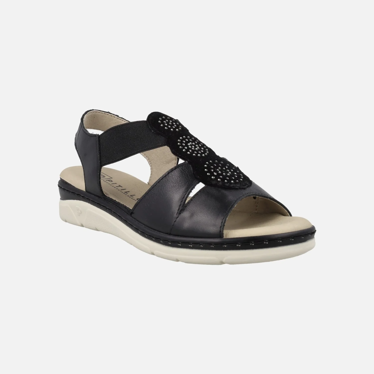 Sandalias confort en piel negra con detalles de strass - Image 2