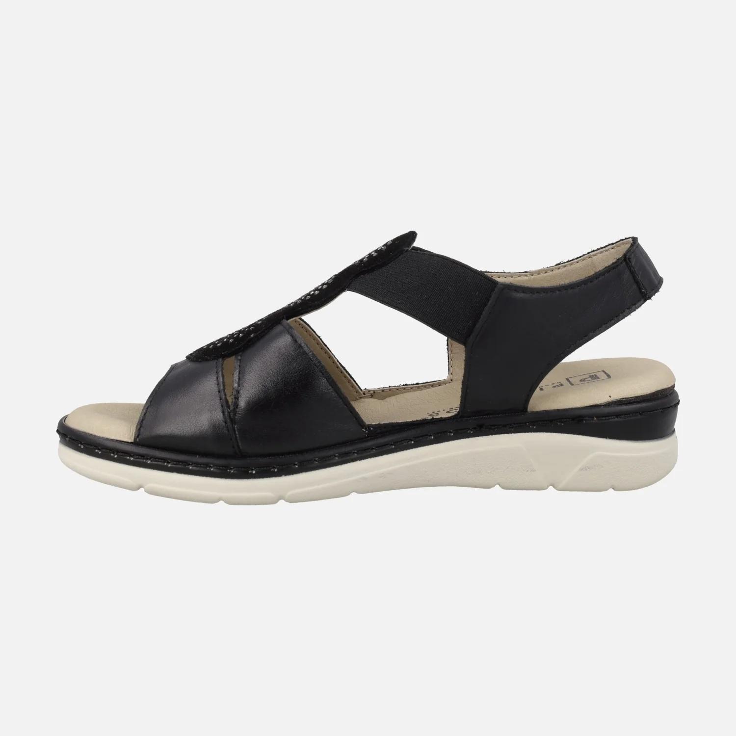 Sandalias confort en piel negra con detalles de strass - Image 3