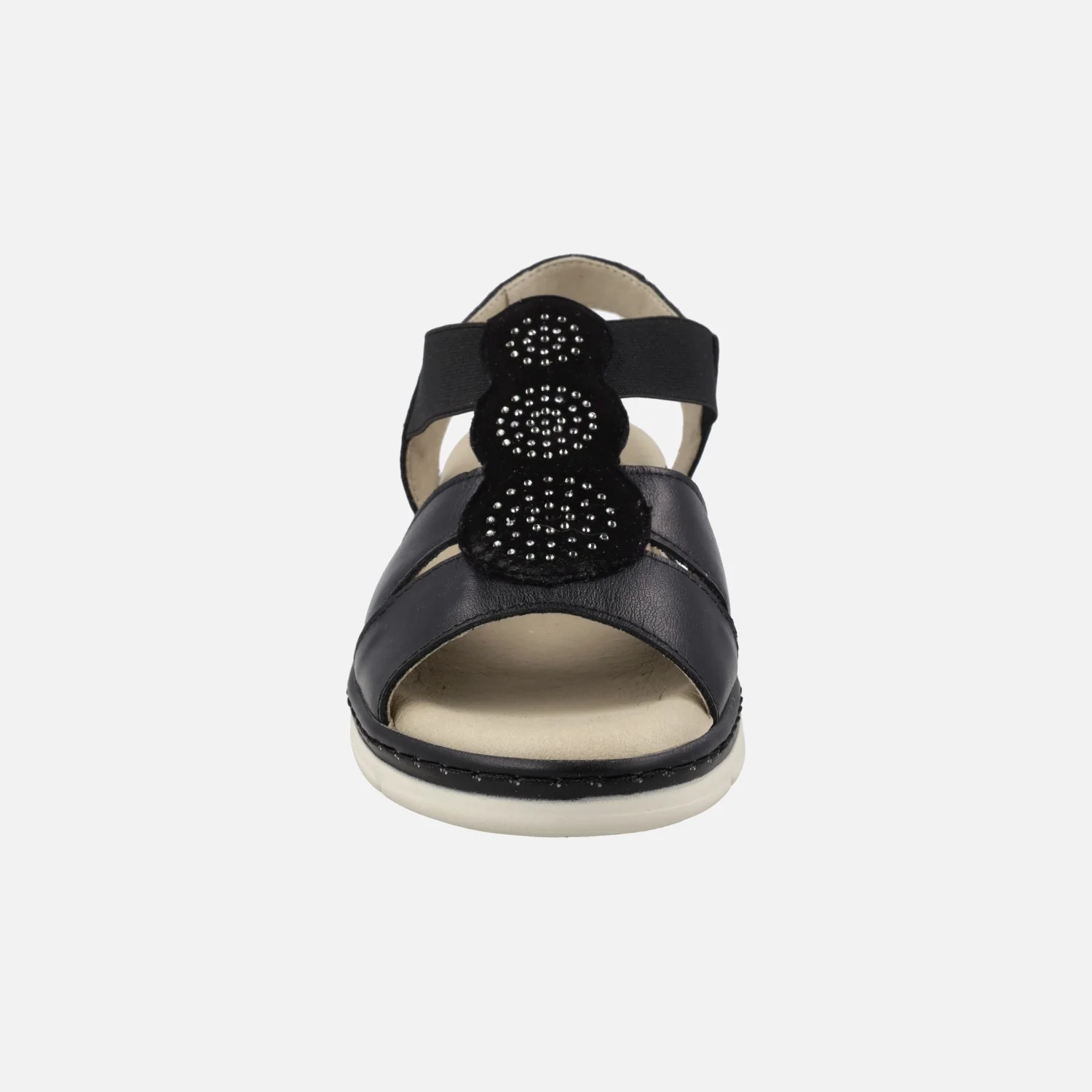 Sandalias confort en piel negra con detalles de strass - Image 5