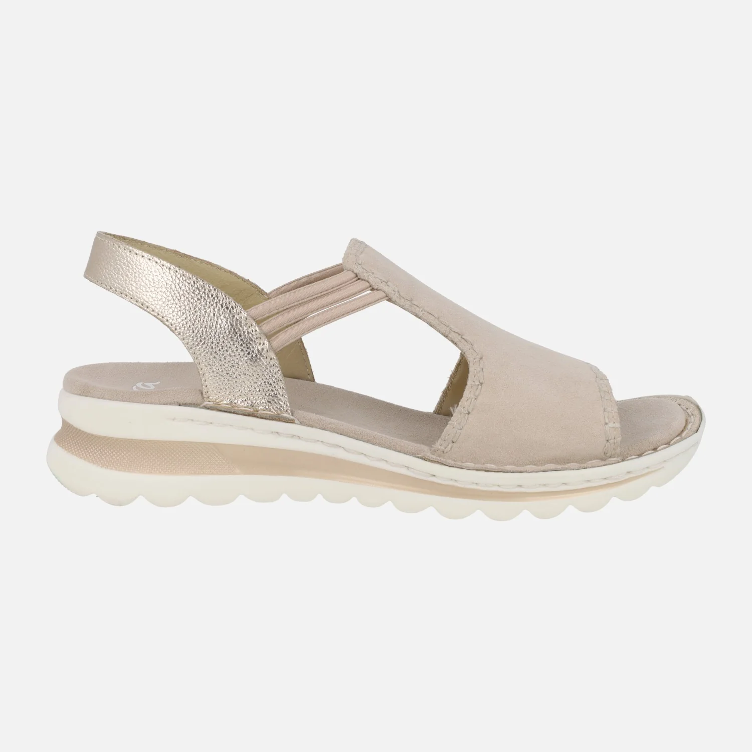 Sandalias confort en serraje beige con elásticos laterales