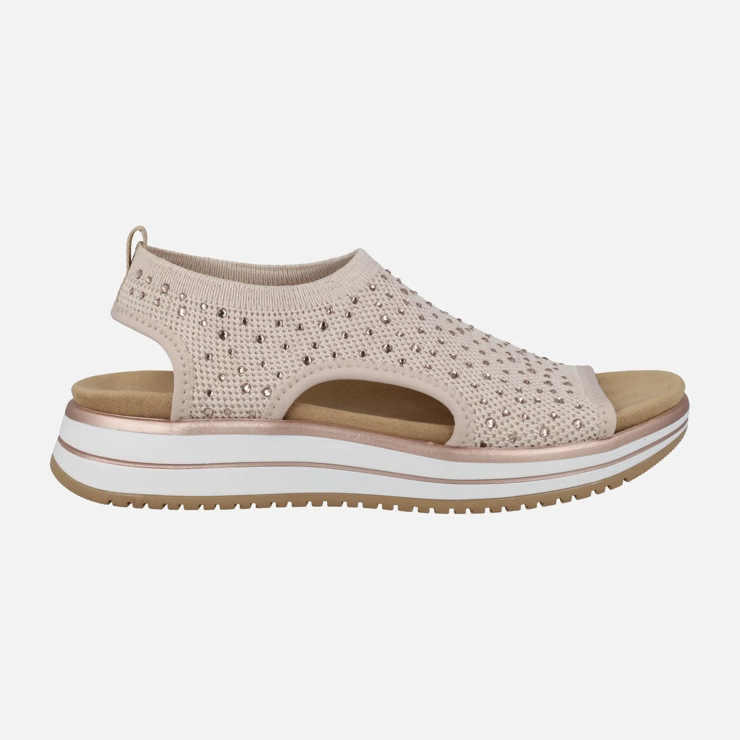 Sandalias confort en tejido elástico con detalles de strass