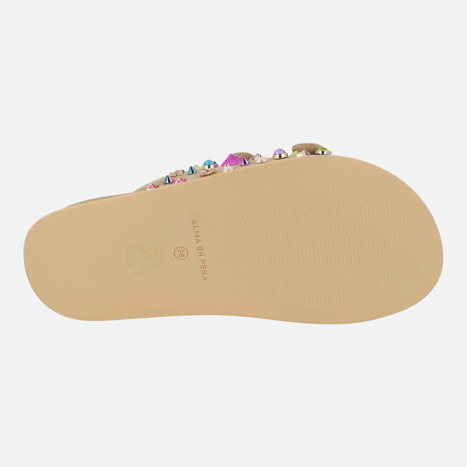 Sandalias de ante color beige con hebillas y fantasía multicolor - Image 6